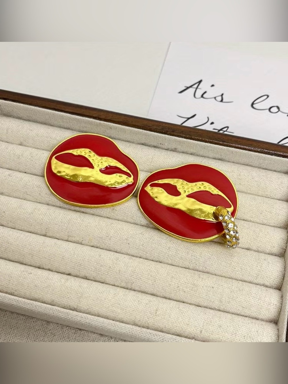 Schiaparelli Inspired Red and Gold Lip Statement Earrings